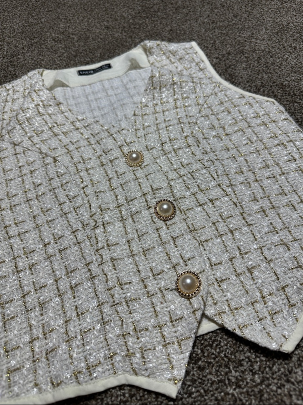 SHEIN Cream Tweed High Waist Shorts & Cropped Vest Set - Picture 9 of 11